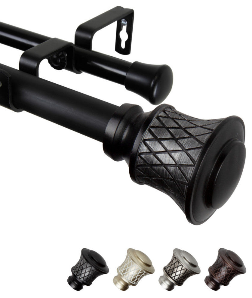 Alina 1" Double Curtain Rod, Black, 48-84"