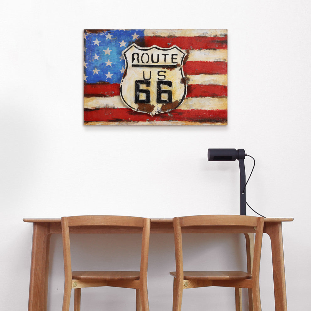 "American Route 66" Mixed Media Iron Hand Painted Dimensional Wall Art