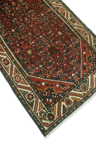 Fine Vintage Distressed Adnan Navy/Red Runner, 3'6 x 10'1
