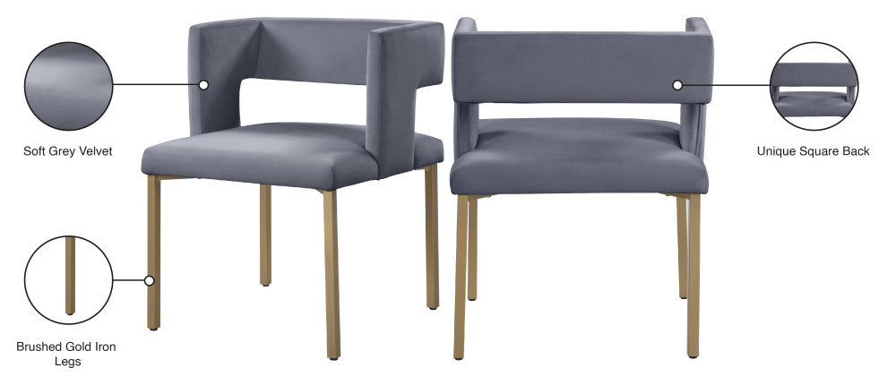 The Caleb Dining Chair, Cream and Brushed Gold, Velvet and Iron, Set of 2