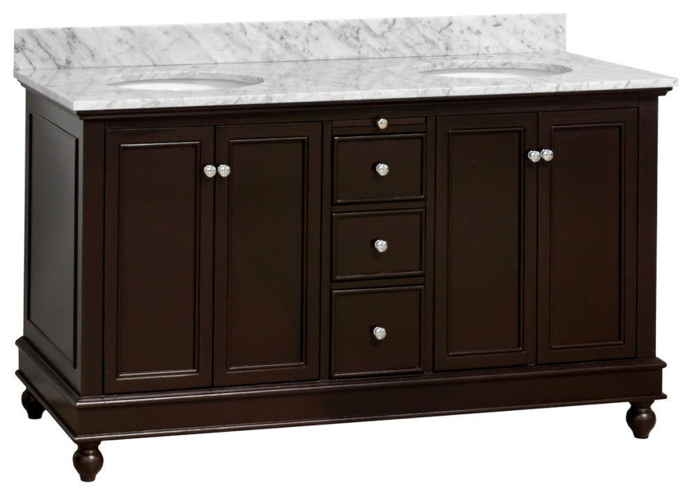 Bella 60" Bathroom Vanity, Chocolate, Carrara Marble, Double Vanity