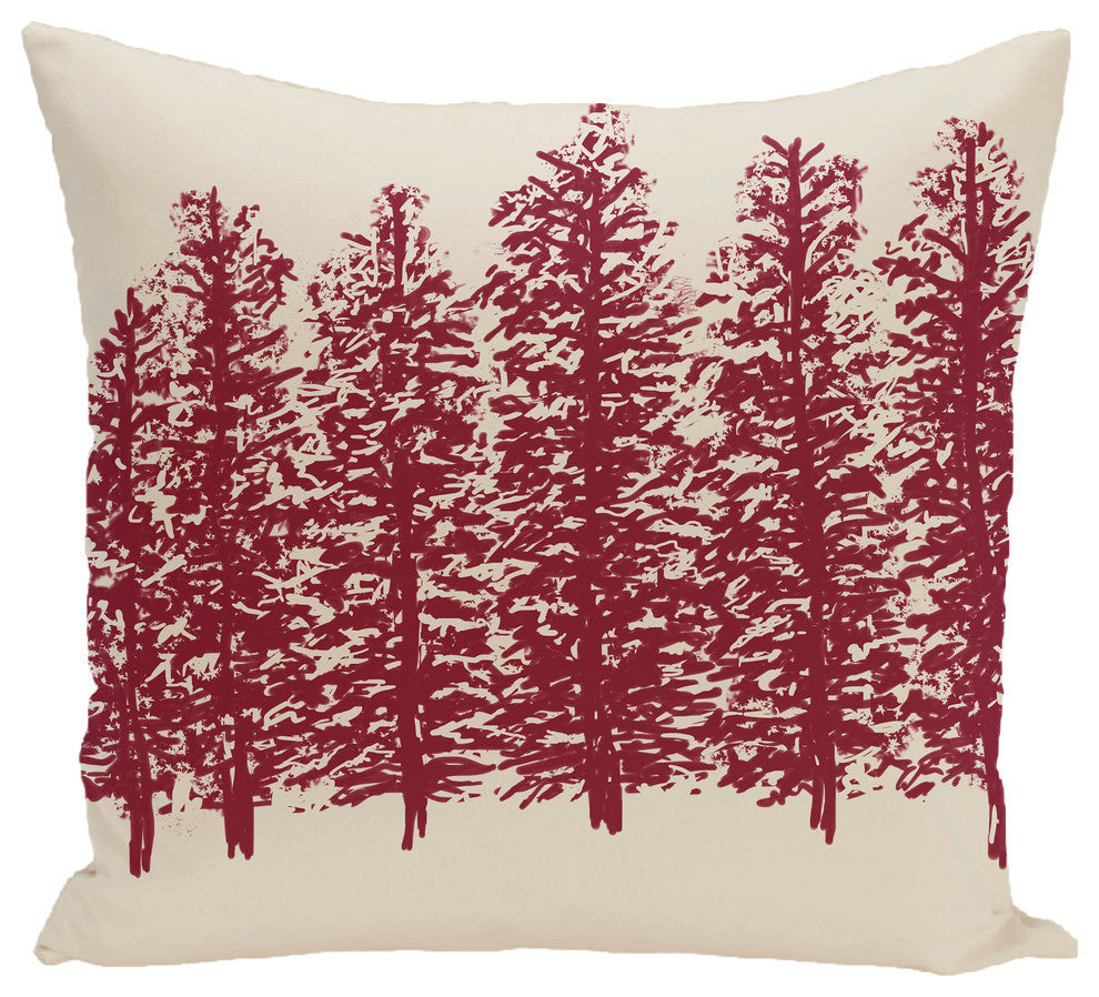 Through The Woods Flower Print Pillow, Cranberry, 16"x16"