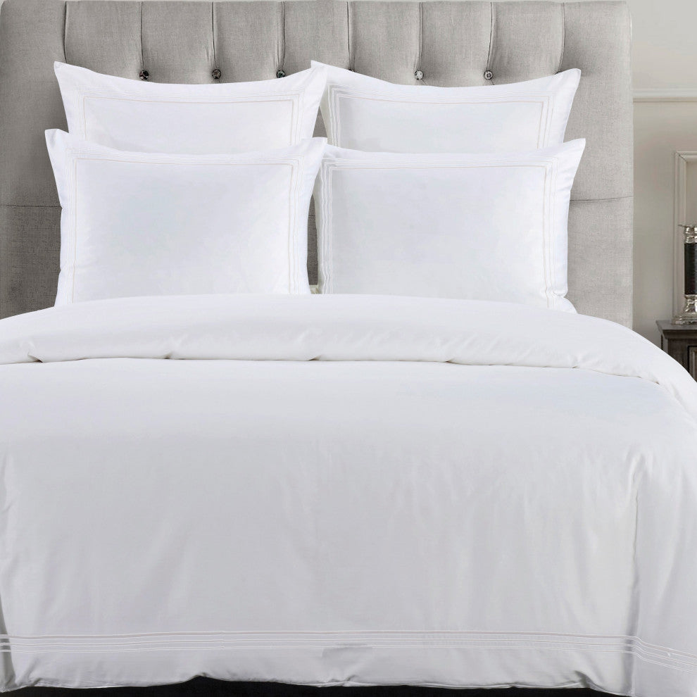 Embroidered Border Duvet Cover Set, 3 Piece, White, Twin