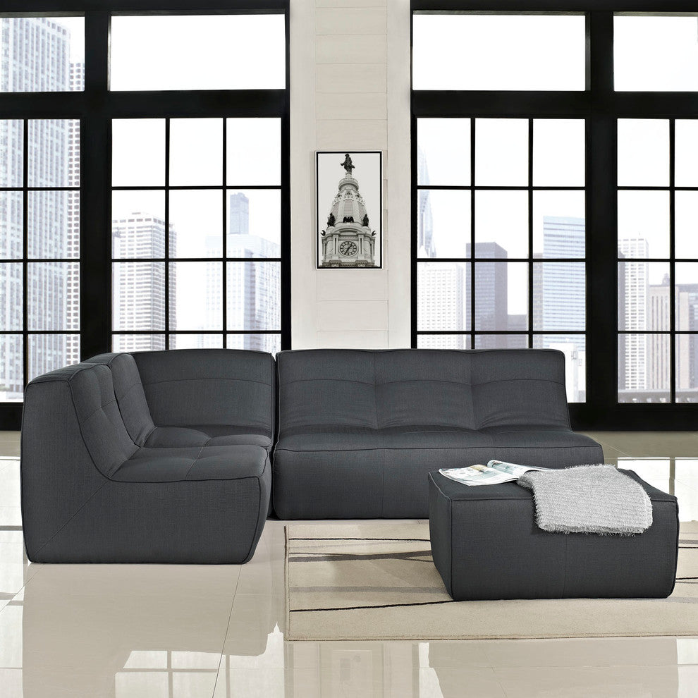 Modern Contemporary Living Room 4-Piece SetUpholstered Sectional Sofa Charcoal