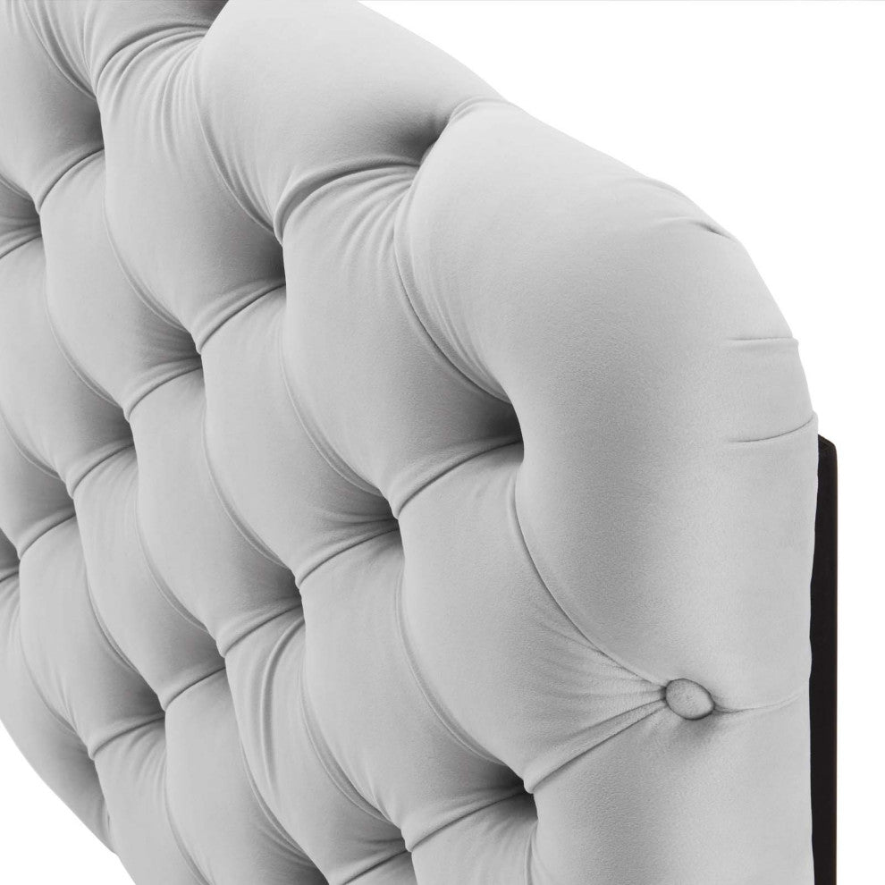 Tufted Headboard, Twin Size, Velvet, Light Gray, Modern Contemporary