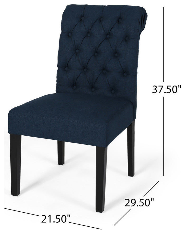 Emerson Tufted Dining Chairs, Set of 2, Navy Blue, Fabric