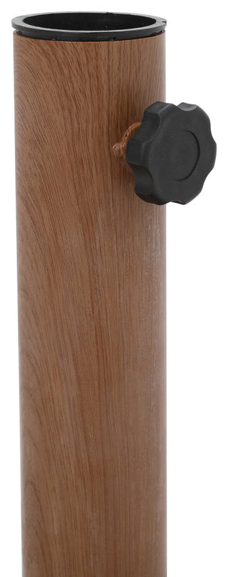 Fiji Patio Umbrella and Base, Beige, Teak Pole, Teak Belize Base