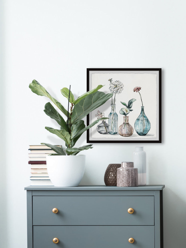 "Flowers, Crystal Vases" Framed Painting Print