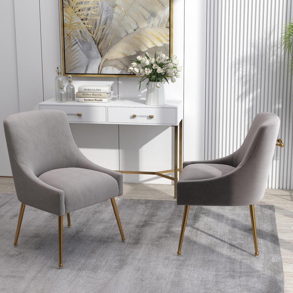 SEYNAR Velvet Dining Chairs, Set of 2, Upholstered Accent Side Chairs, Gray