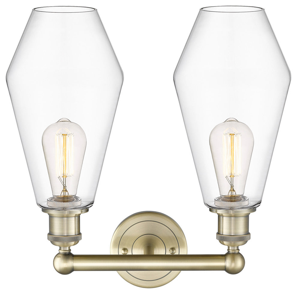 Cindyrella 2-Light 16" Bath Vanity Light, Antique Brass, Clear Shade