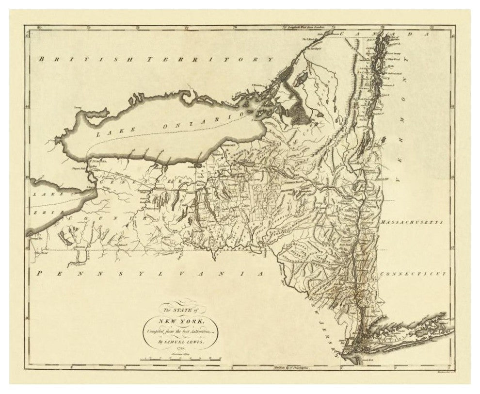 "State of New York, 1795" Digital Paper Print by Mathew Carey, 42"x34"