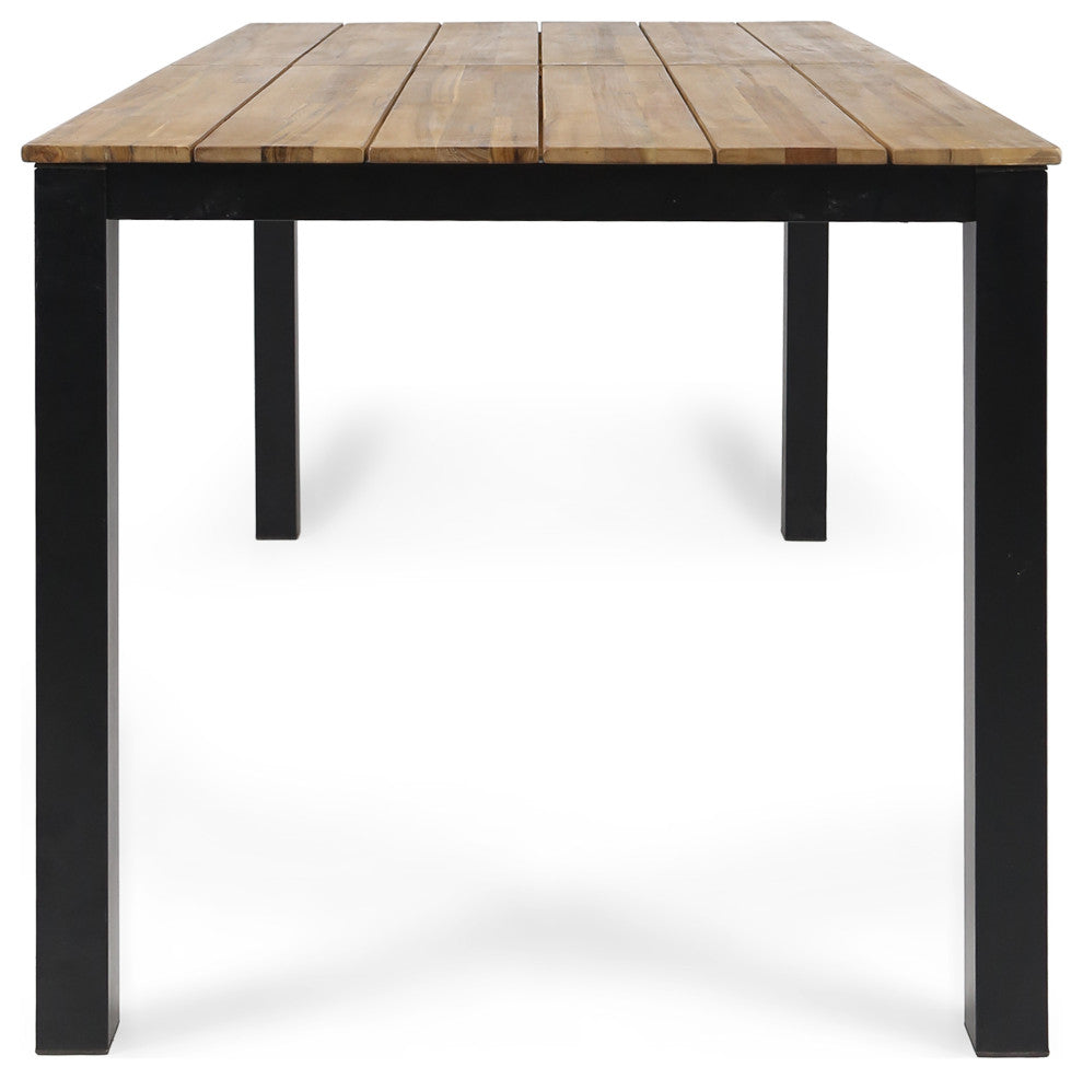 Furman Outdoor Wood and Resin 7 Piece Dining Set, Black and Teak