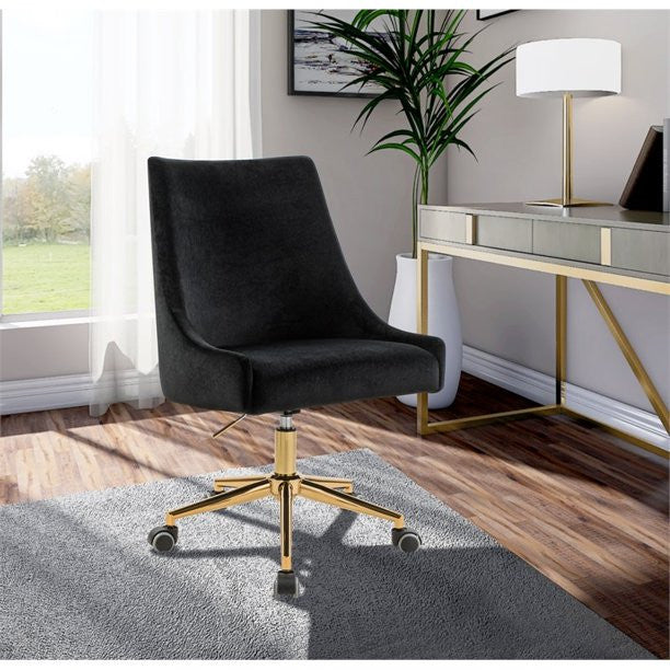Contemporary Office Chair, Soft Velvet Seat With Adjustable Height, Black/Gold