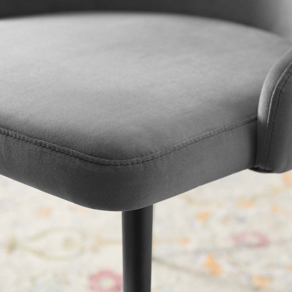 Tufted Side Dining Chair, Velvet, Gray, Modern, Cafe Bistro Restaurant