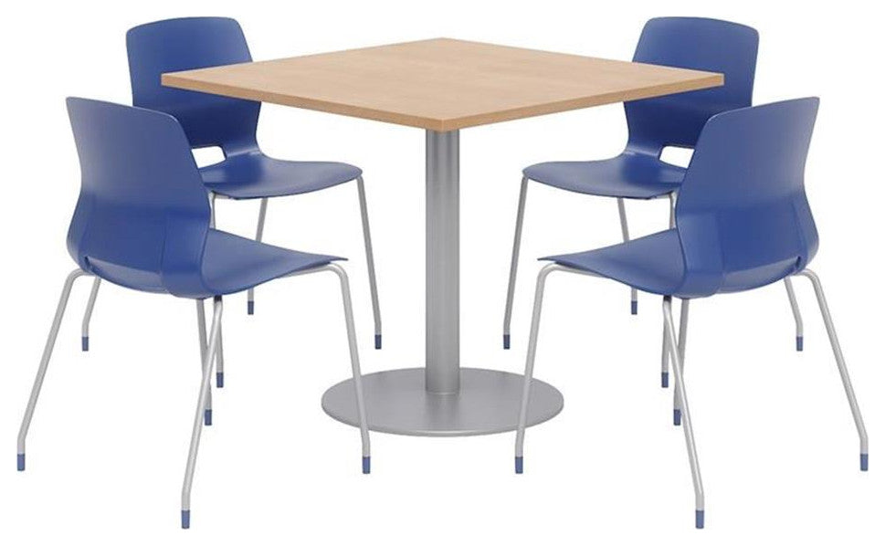 Olio Designs Square 42in Lola Dining Set - Maple Table - Navy Chairs
