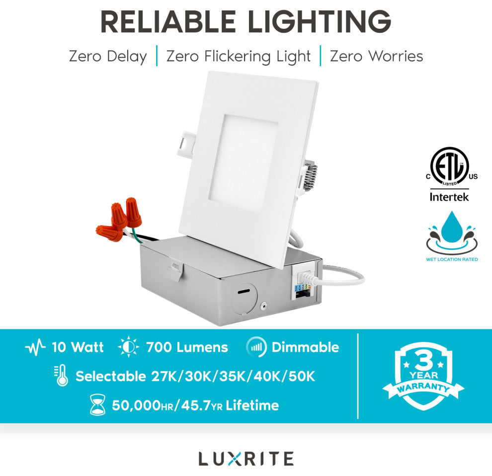 4" Ultra Thin LED Recessed Light 5 Color Option Dimmable 10W IC Rated 16 Pack