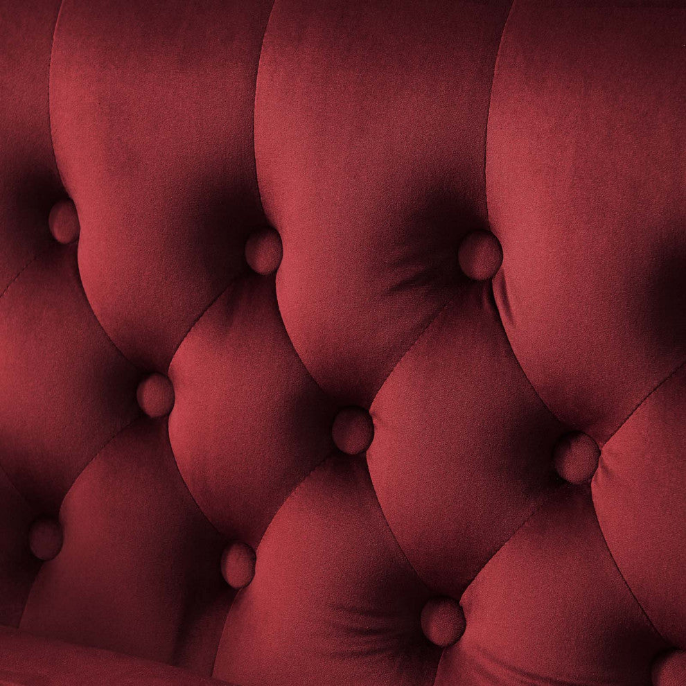 Loveseat Sofa, Velvet, Red, Modern, Living Lounge Room Hotel Lobby Hospitality