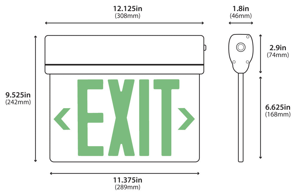 EXL220 Edge-Lit LED Emergency Exit Sign, Clear with Green Lettering