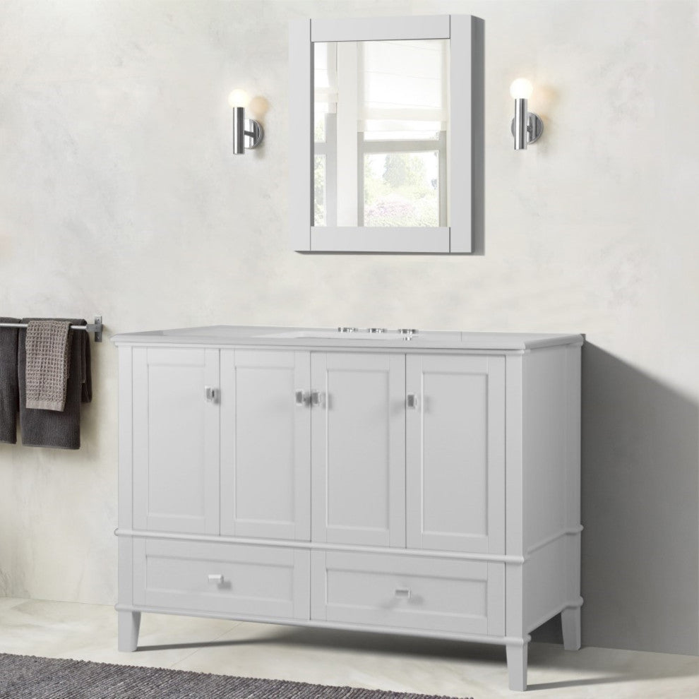 49" Single Vanity, White With Engineered Stone Top