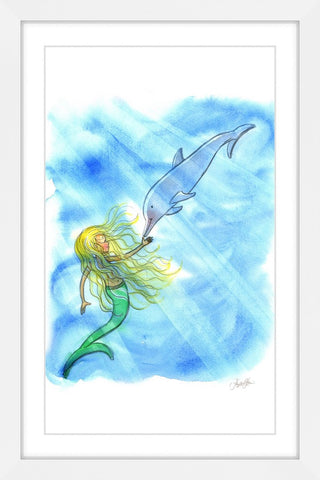 "Mermaid Dolphin" Framed Painting Print