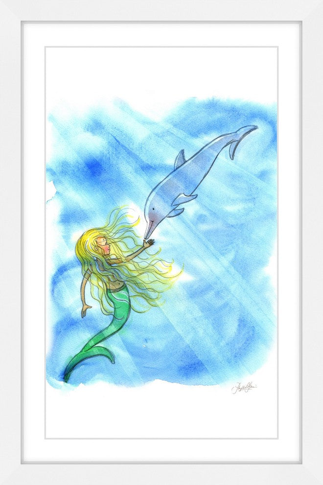 "Mermaid Dolphin" Framed Painting Print