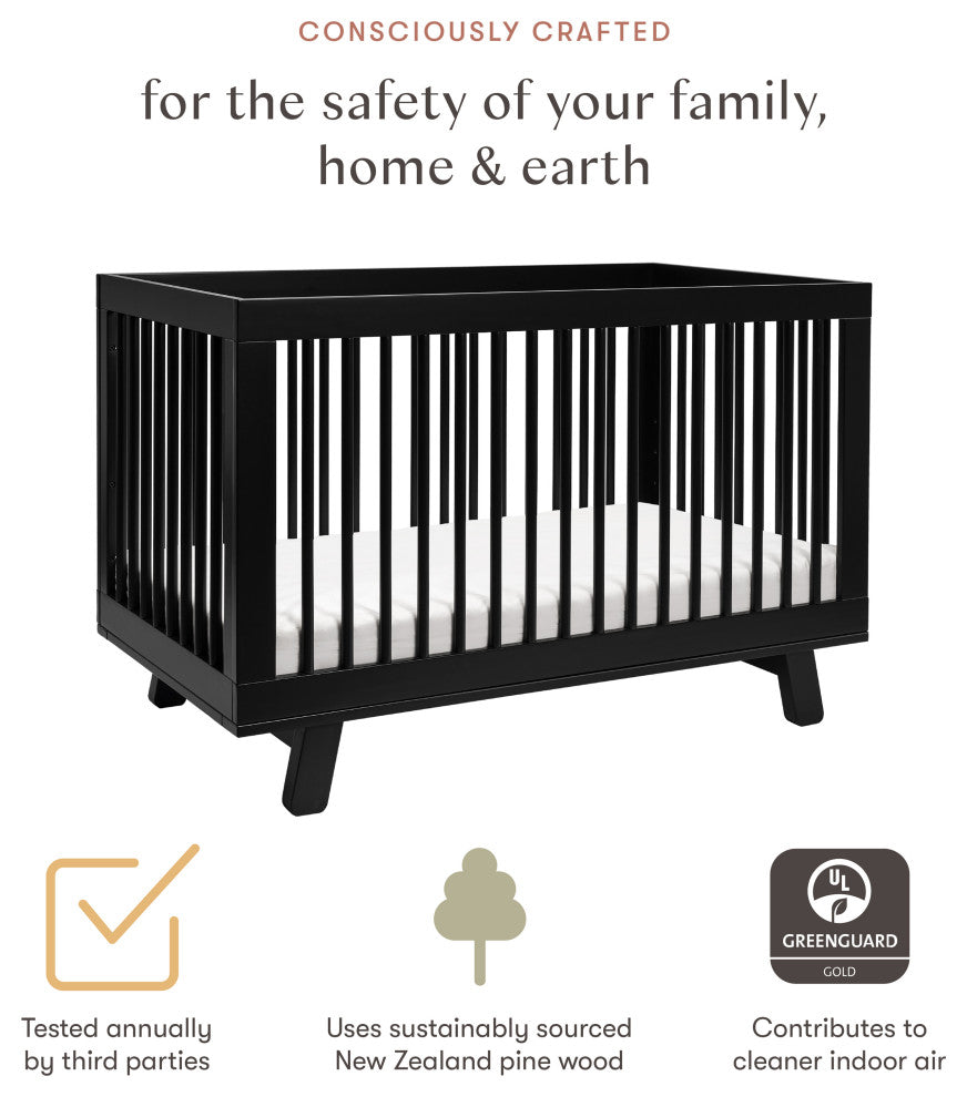Hudson 3-in-1 Convertible Crib With Toddler Bed Conversion Kit, Black