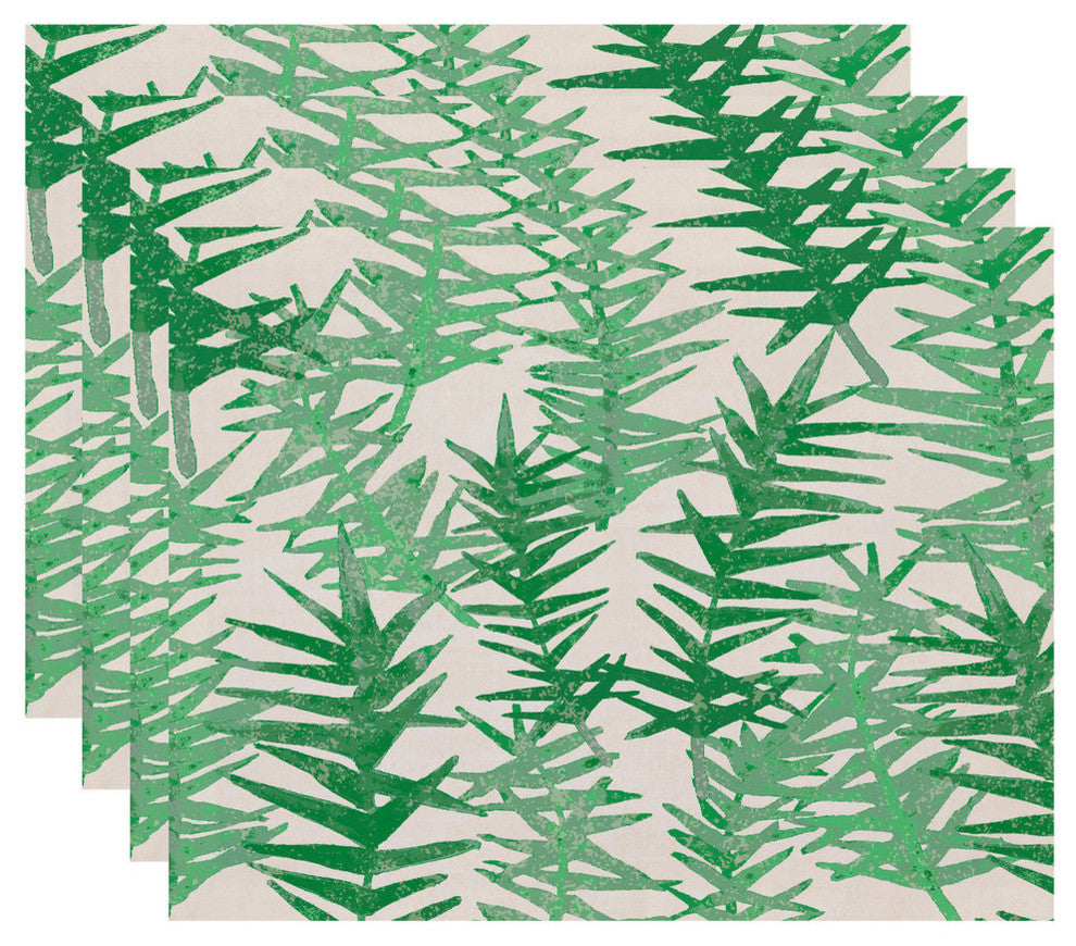 18"x14" Spikey, Floral Print Placemats, Set of 4, Green