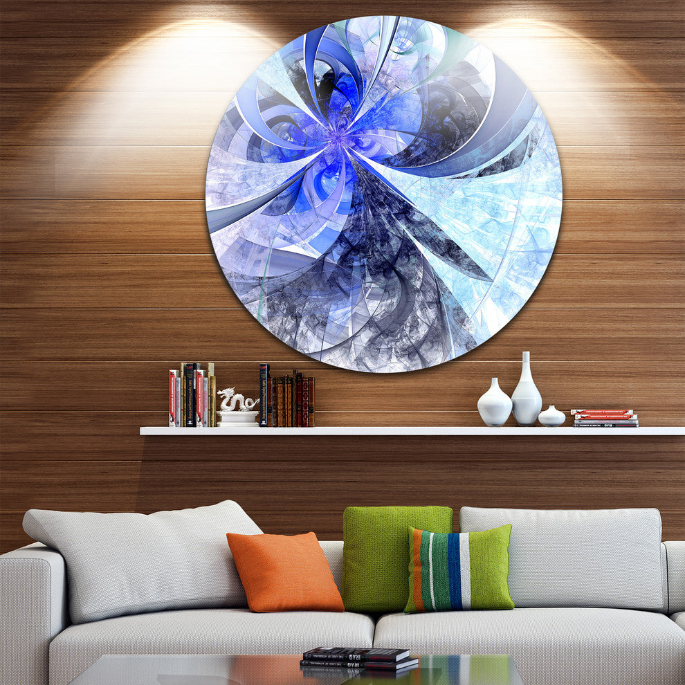 Blue White Fractal Flower Pattern, Floral Round Wall Art, 36"