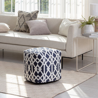 Sark Blue 18" x 18" x 18" Blue and Ivory Pouf
