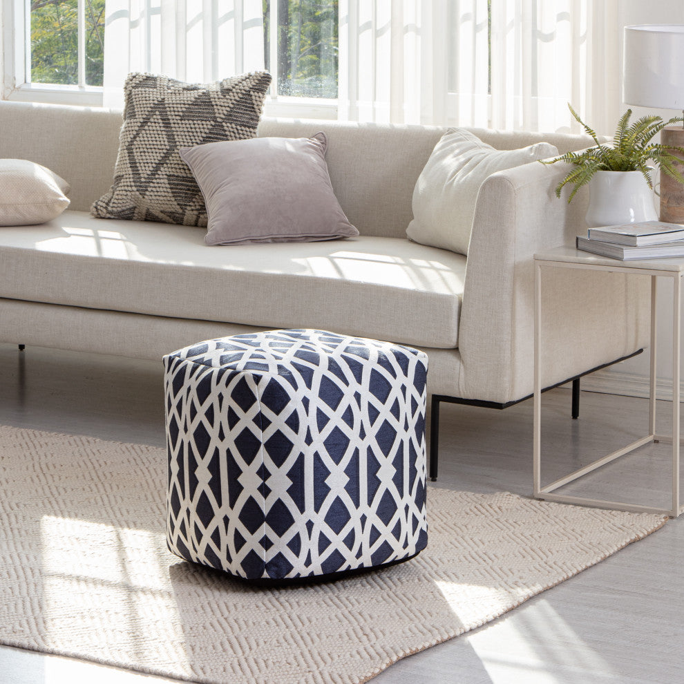 Sark Blue 18" x 18" x 18" Blue and Ivory Pouf