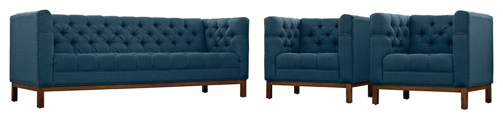 Modern Azure Panache Living Room Set Upholstered Fabric, 3-Piece Set