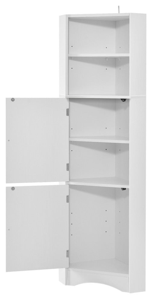 TATEUS Tall Bathroom Corner Cabinet, Freestanding Storage Cabinet With Doors, White