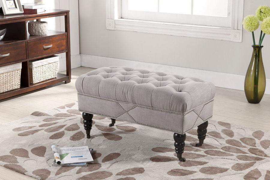Hildebrand Linen Tufted Bench, Beige