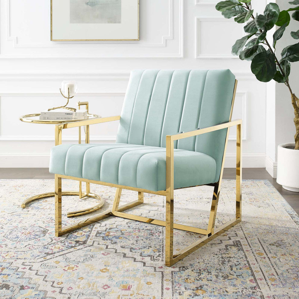 Tufted Armchair Accent Chair, Velvet, Blue, Modern, Living Lounge Hospitality
