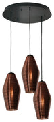 Mila 3 Light Round Pendant, Black Canopy, Copper Shades