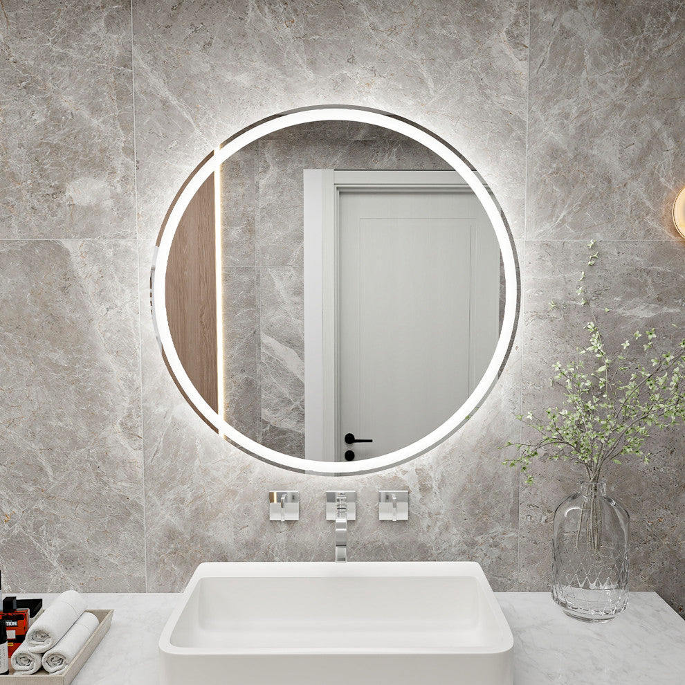 Round Frameless Dimmable Wall Mounted LED Bath Vanity Mirror, 20" X 20"