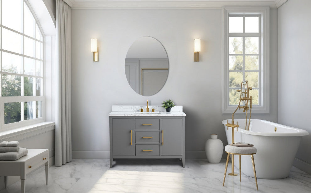 Vanity Art Bathroom Vanity With Sink, Cashmere Gray, 48", Single Sink, Golden Brushed
