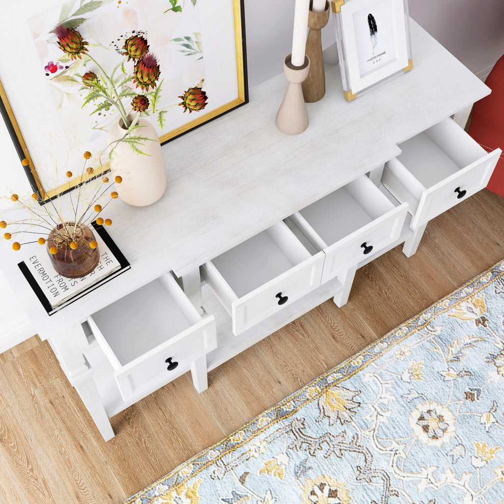 30" Tall MDF 4-Drawer Console Table in White