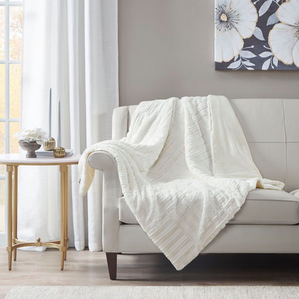 Madison Park Arctic Ultra Plush 50x60" Throw Blanket, Ivory