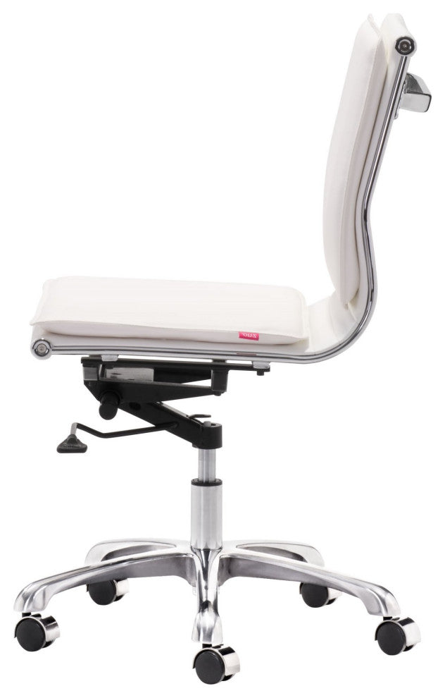 Computer Chair, Faux Vinyl Leather, Steel, White, Silver, Home Business Office