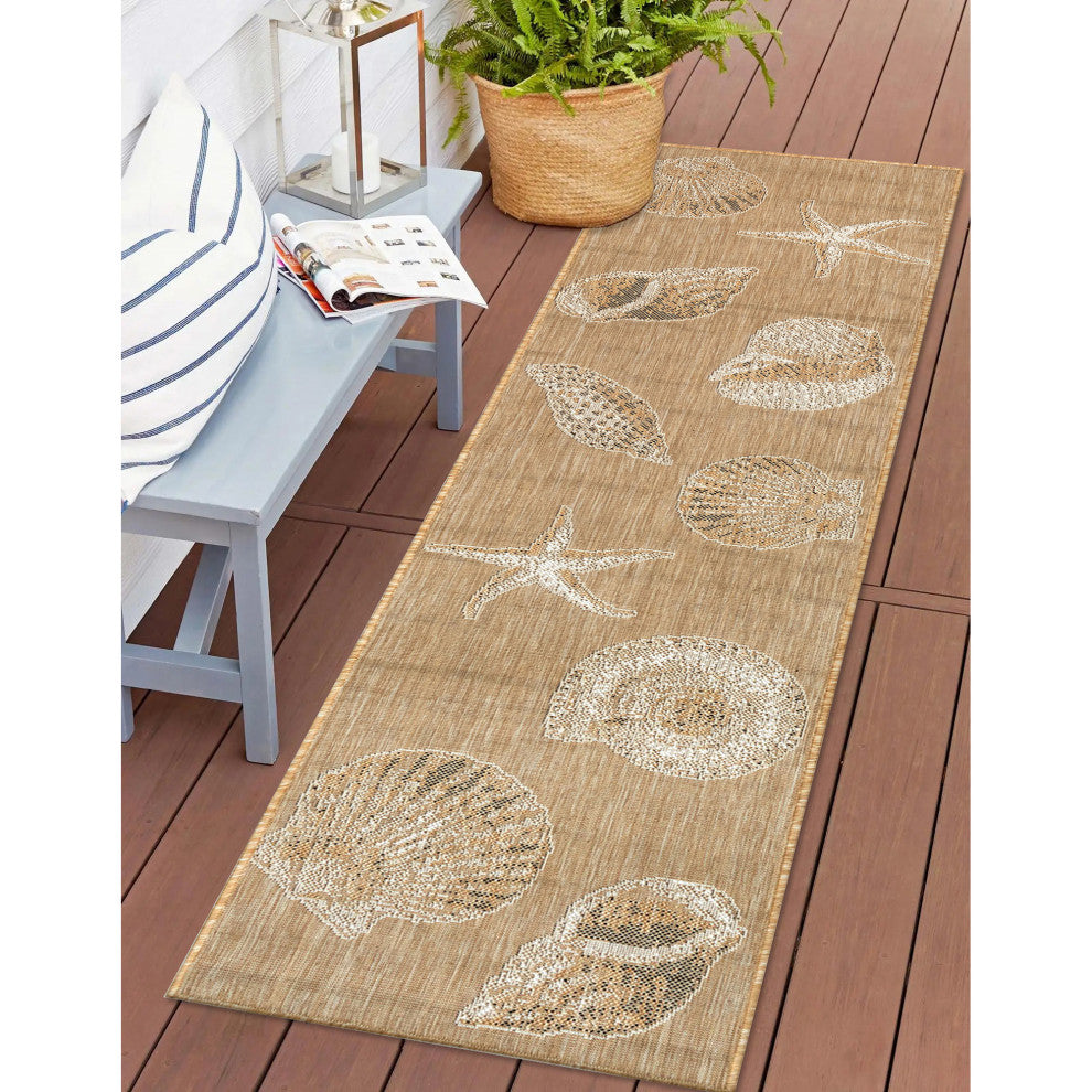 Carmel Shells Indoor/Outdoor Rug, Sand, 1'11"x7'6" Runner