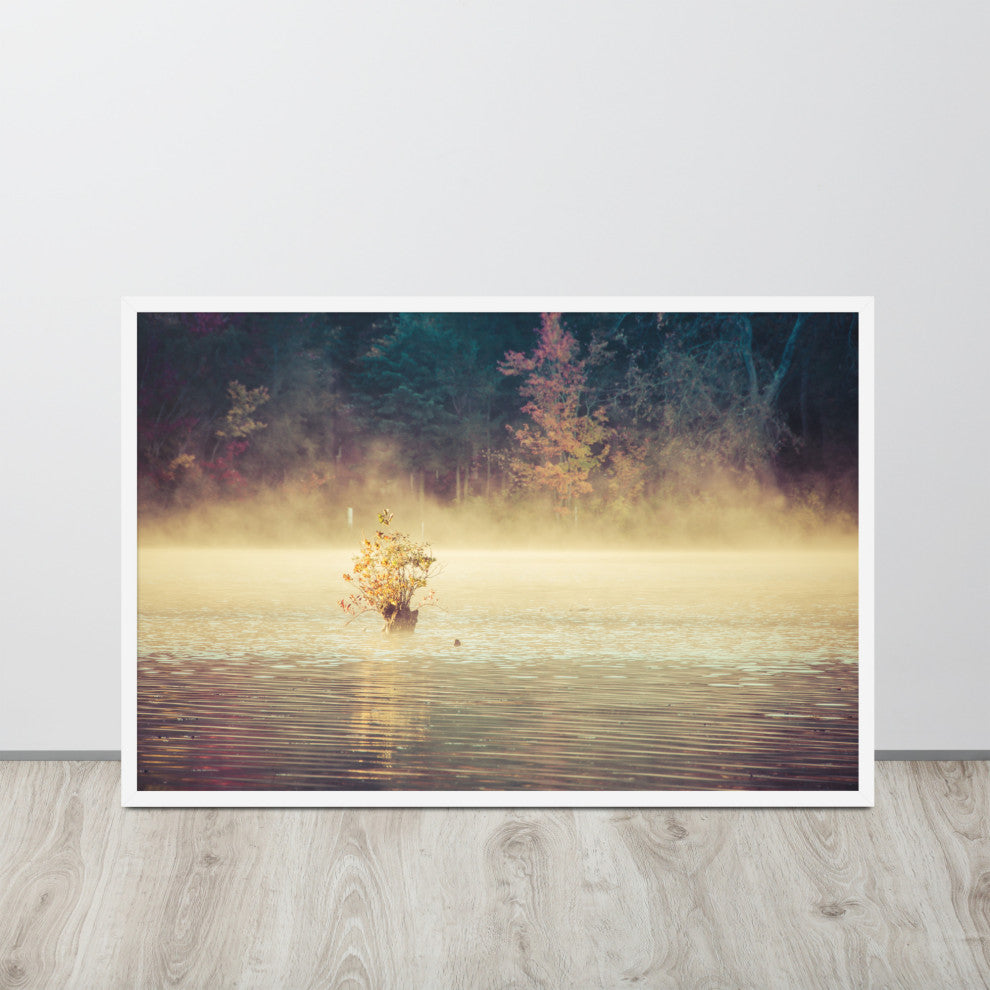 Golden Mist on Waples Pond Framed Photo Paper Wall Art Prints, White, 24" X 36"