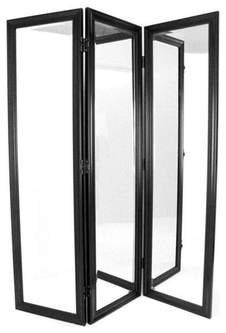Unique Room Divider, 3 Hinged Panels With Durable Resin Frame & Mirrored Shades