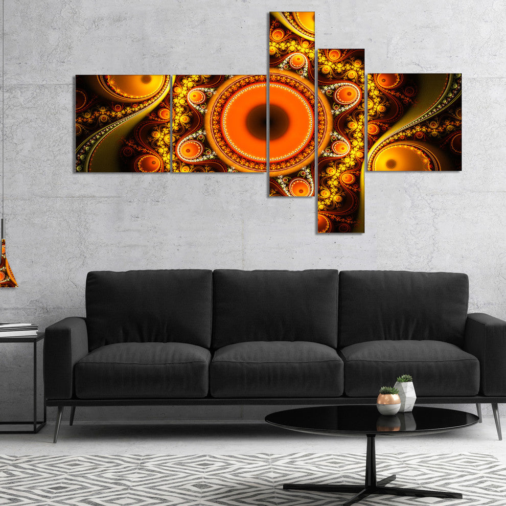 Golden Fractal Pattern with Circles, Abstract Canvas Print, 60"x32", 5 panels
