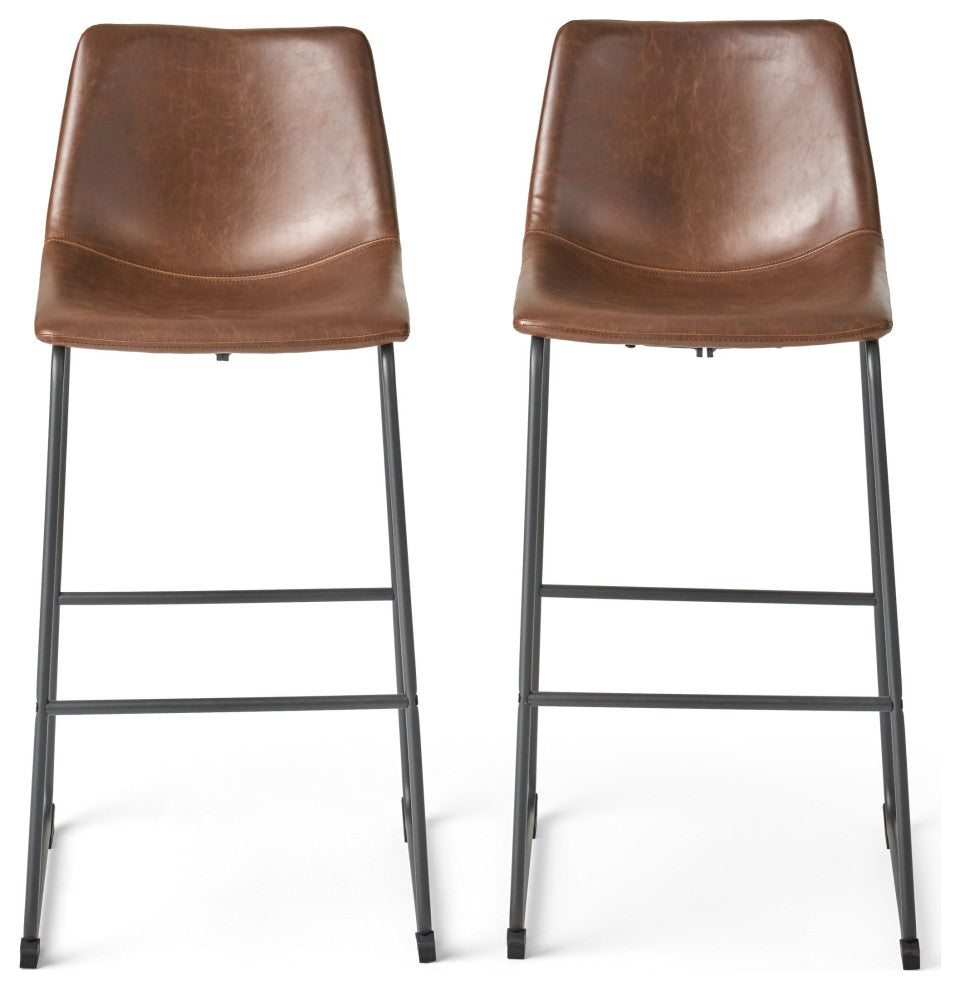 GDF Studio Central Vintage Brown Faux Leather Bar Stool, Set of 2, Brown, Pu