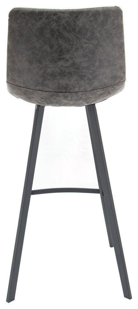 LeisureMod Elland Modern Upholstered Leather Bar Stool With Iron Legs & Footrest