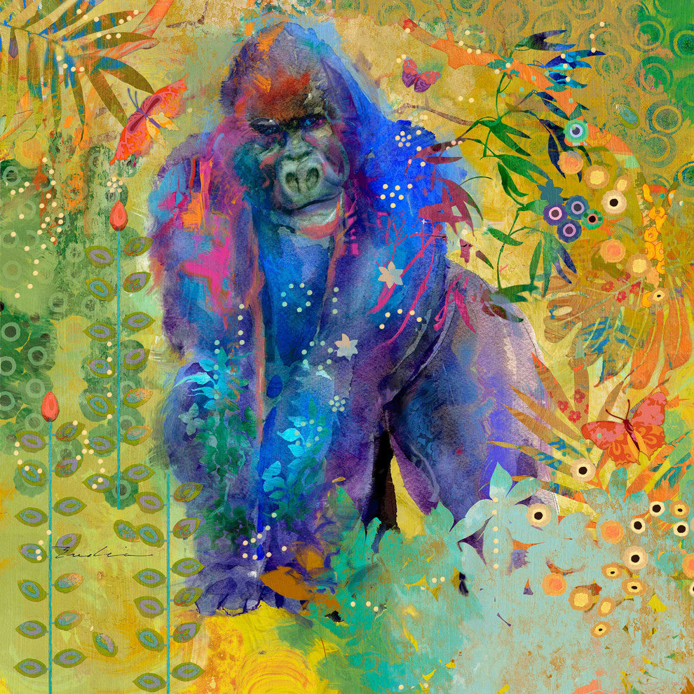 "Gorilla Jungle Thinker" Painting Print on Canvas by Evelia