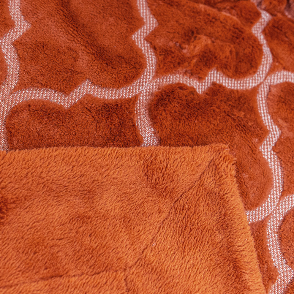 Ogee Tatami Faux Fur Throw Blanket and Pillow Shell Set, Burnt Orange