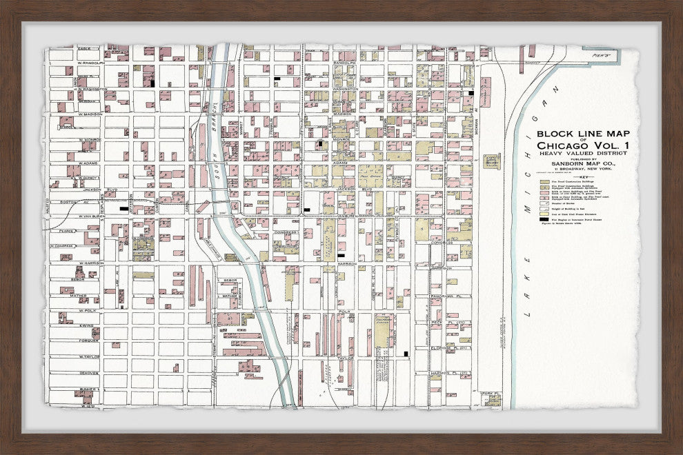 "Block Line Map of Chicago" Framed Painting Print, 36x24