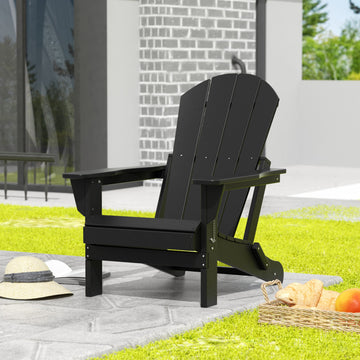 HDPE Outdoor Patio Folding Poly Adirondack Chair, Black